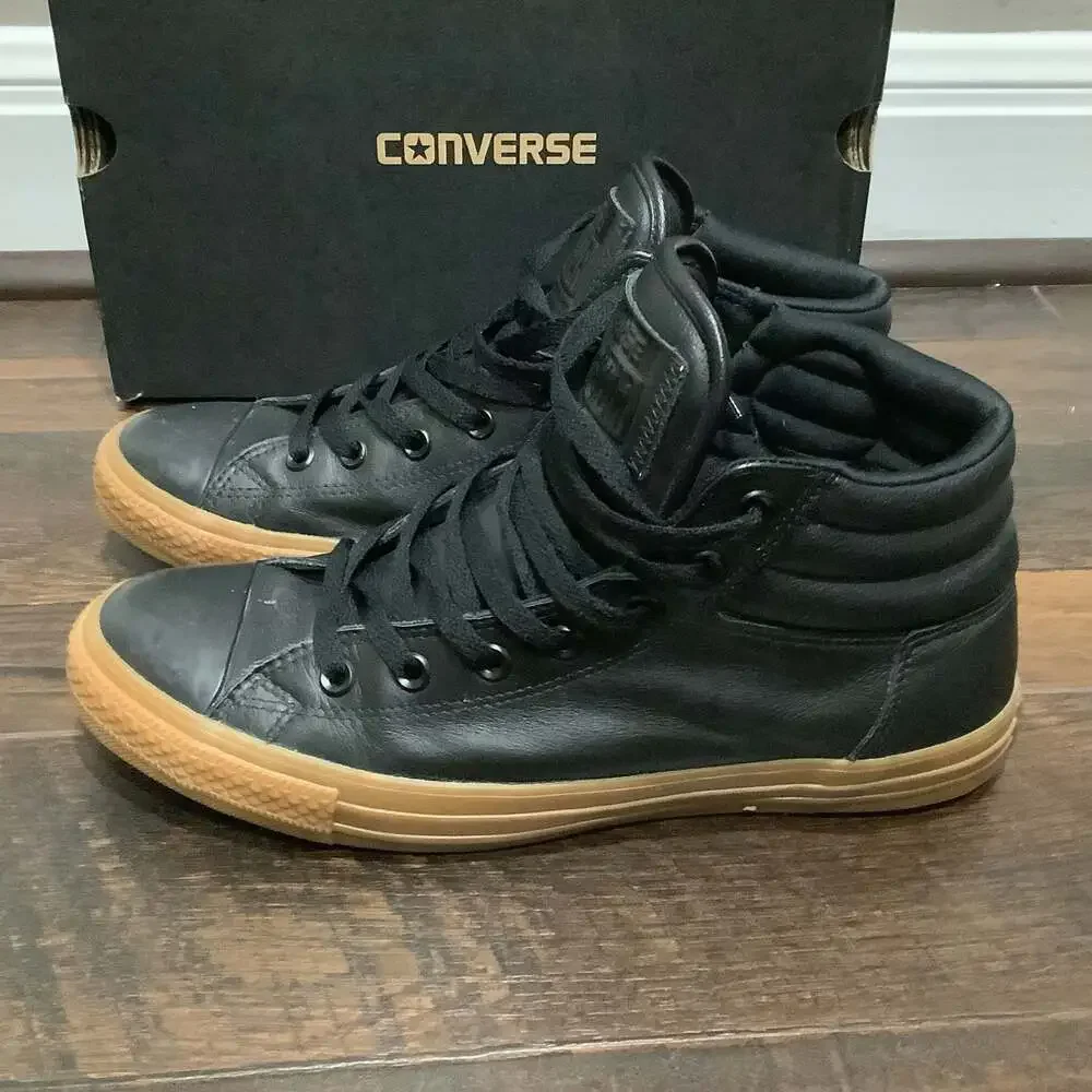 Converse Chuck Taylor All Star High Street Leather Sneakers 9.5 Black/Gum